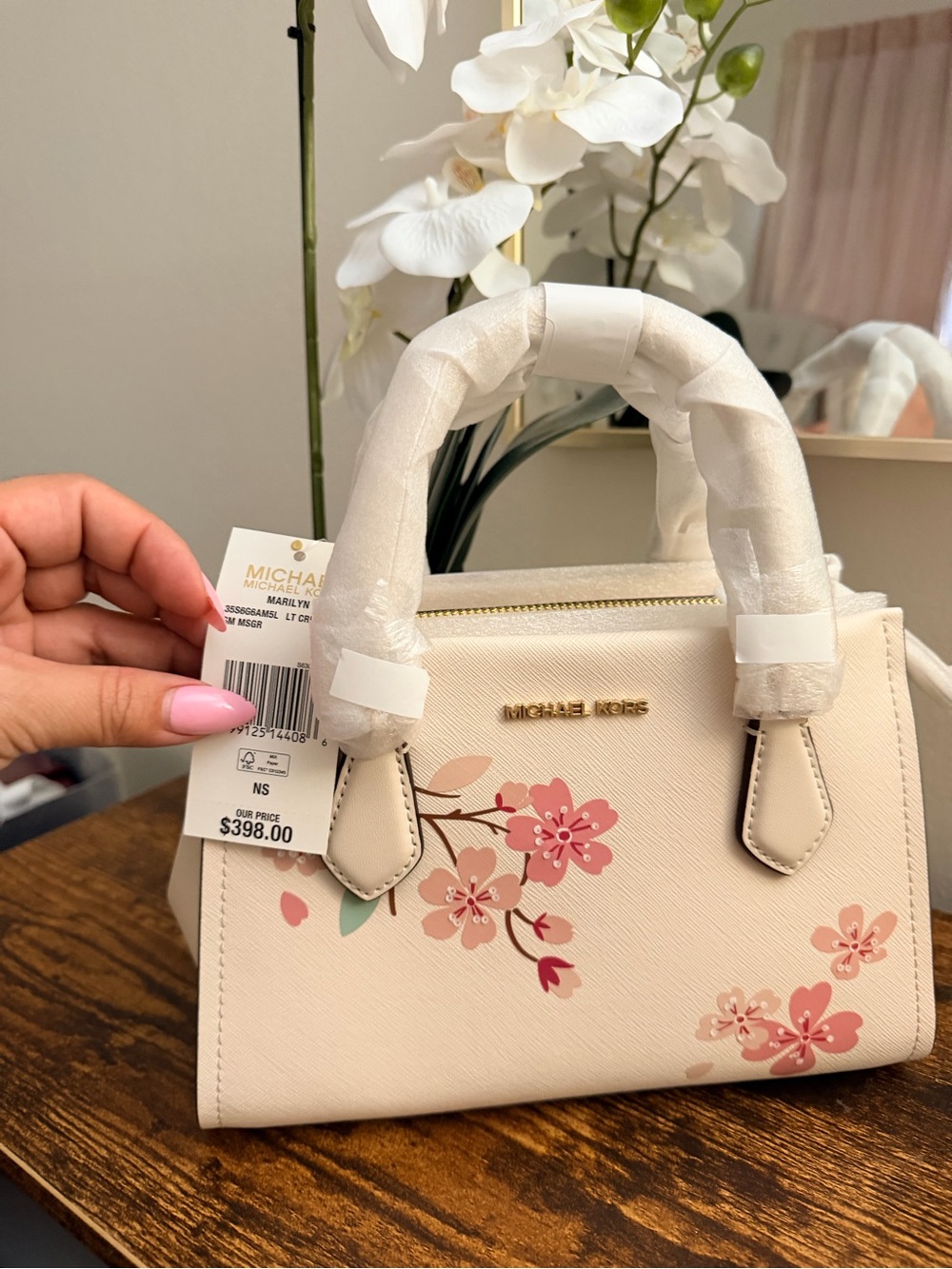 Michael Kors Cream Satchel with Pink Floral Print - Picture 2 of 2